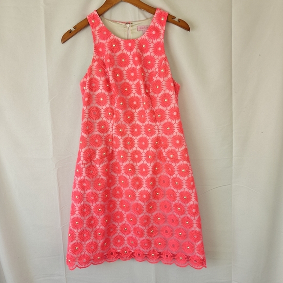 Lilly Pulitzer Pinwheel Pearl Shift Mini Dress in Fiesta Pink Size 0 - Picture 2 of 14